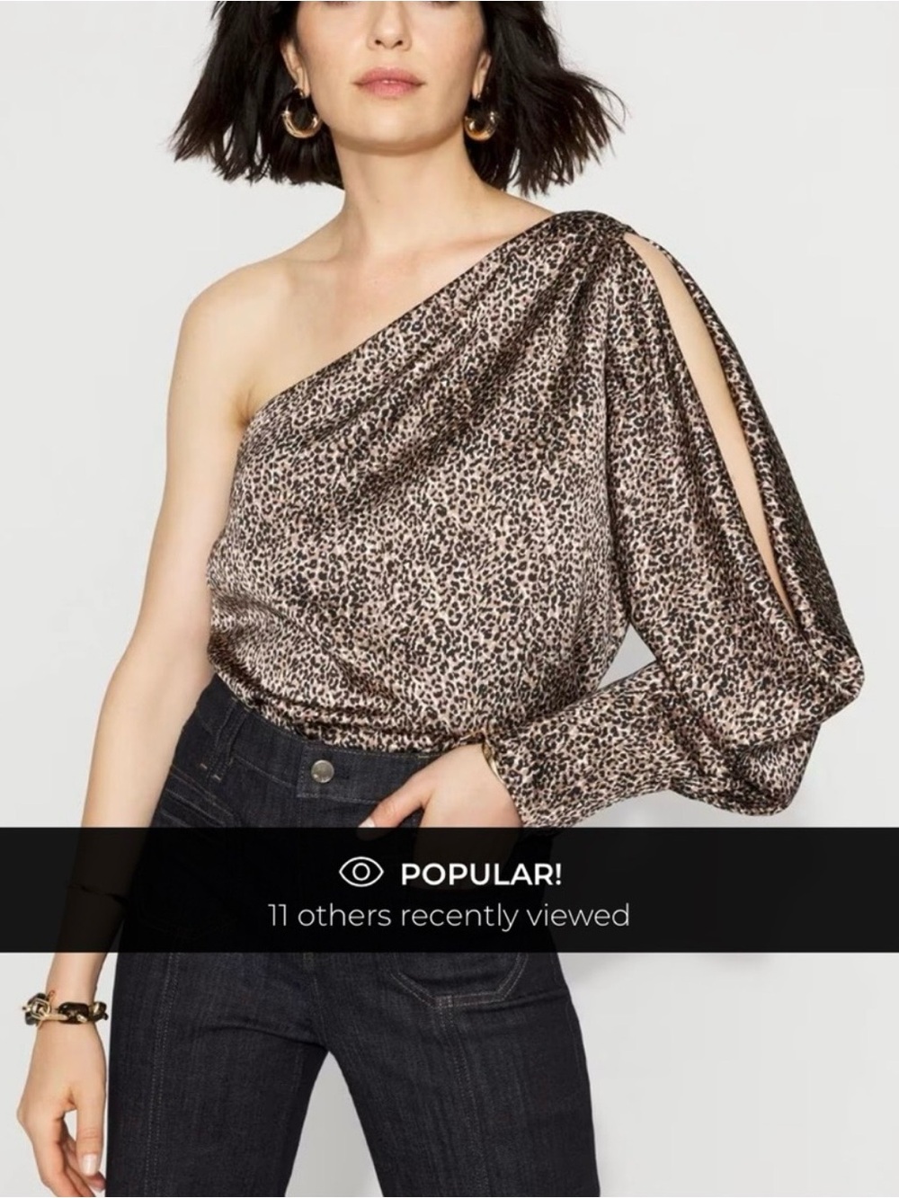 WHBM One-Shoulder Leopard Print Satin Top - Brown
